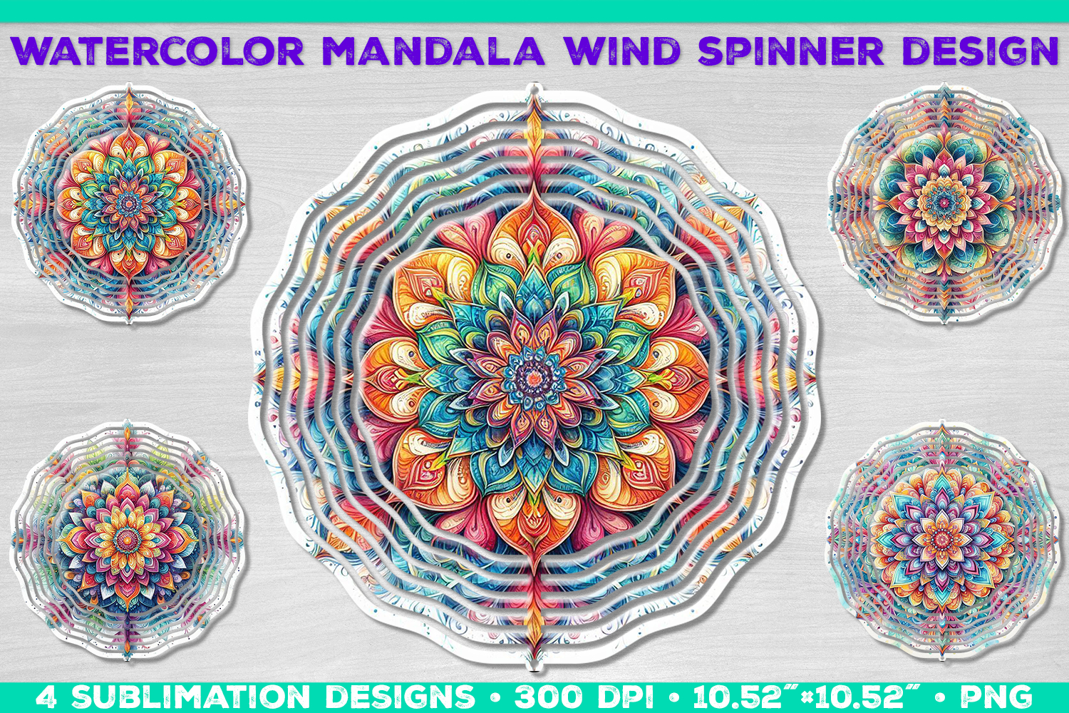 Watercolor Whimsical Mandala Wind Spinner Sublimation Design product image 1