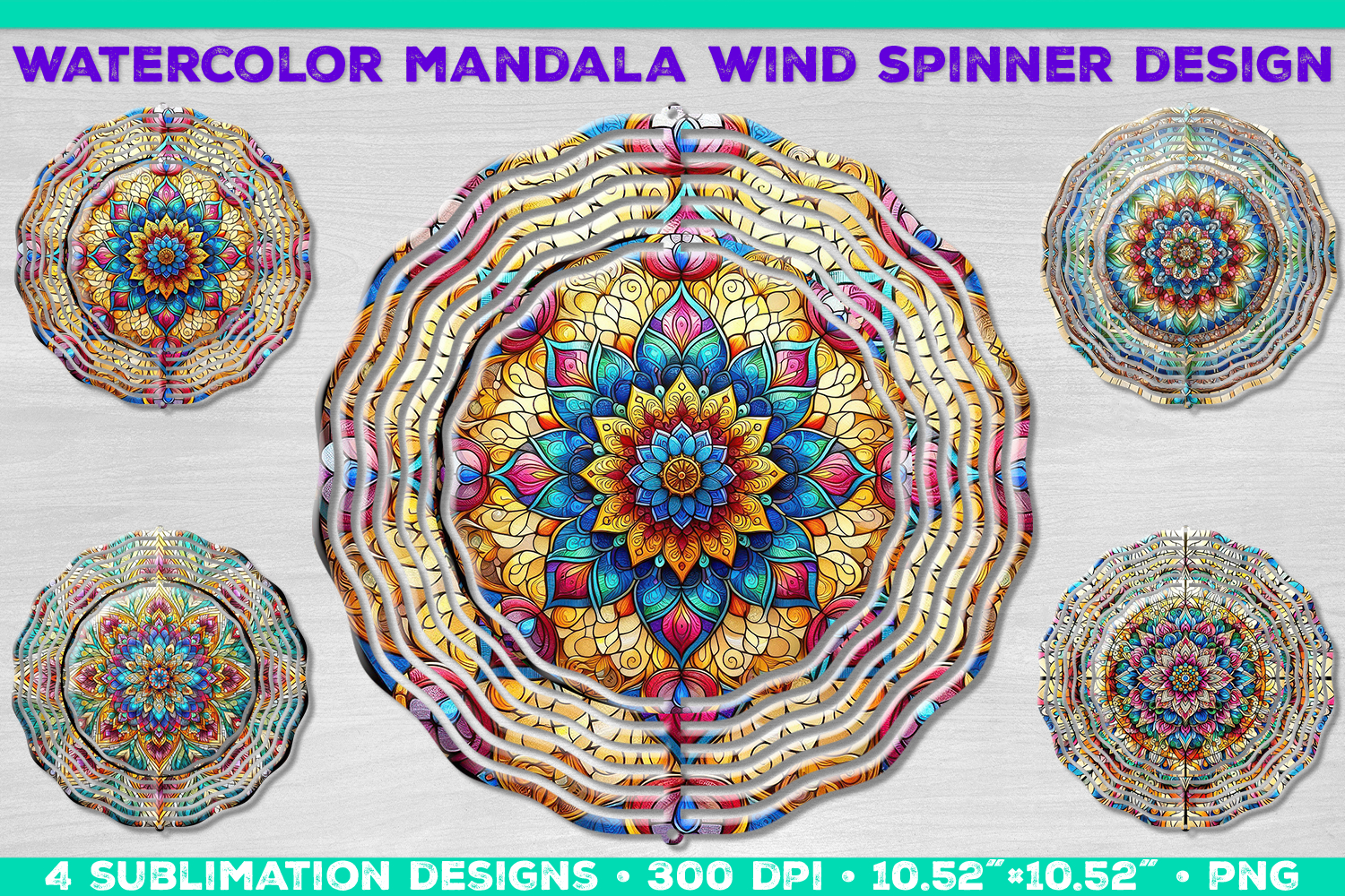 Watercolor Whimsical Mandala Wind Spinner Sublimation Design product image 1