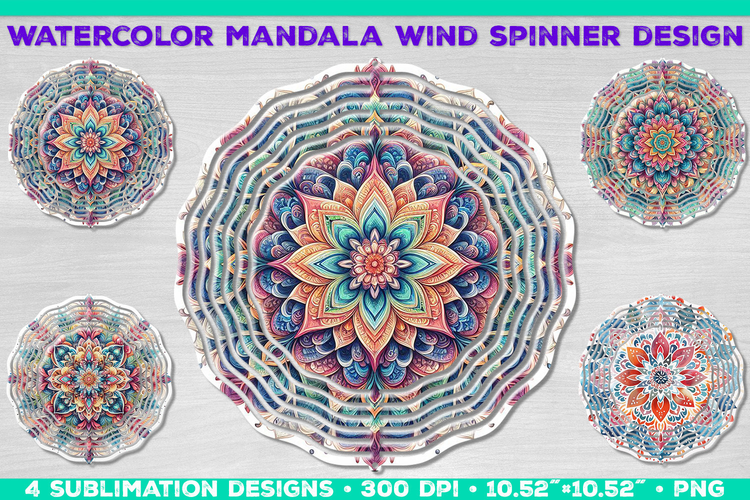 Watercolor Whimsical Mandala Wind Spinner Sublimation Design product image 1