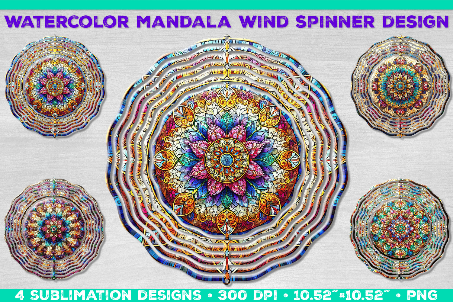 Watercolor Whimsical Mandala Wind Spinner Sublimation Design product image 1