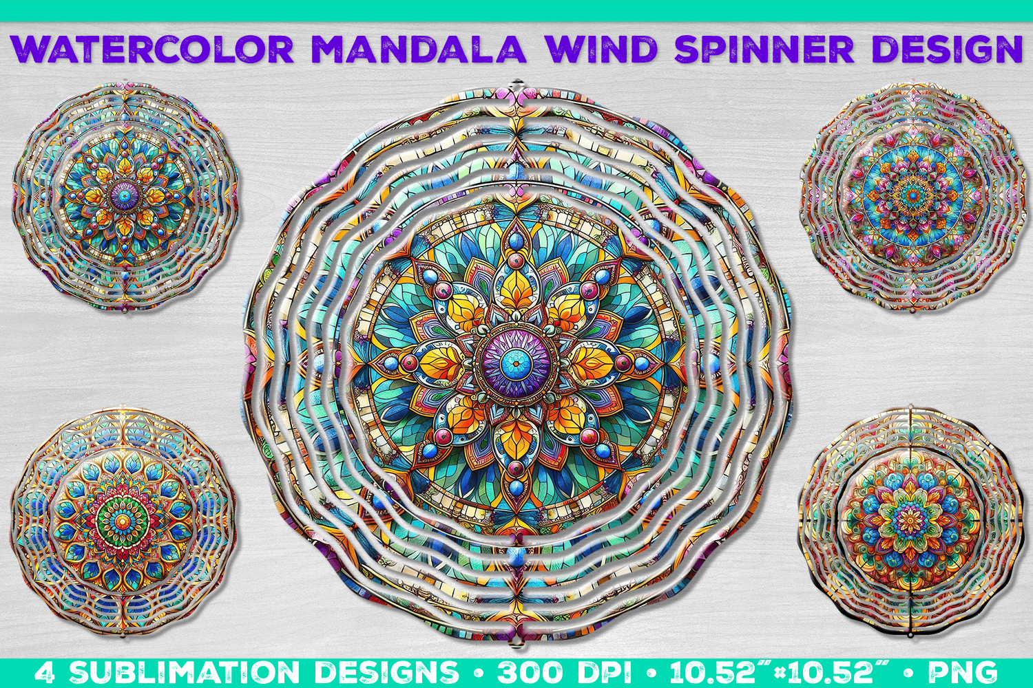 Watercolor Whimsical Mandala Wind Spinner Sublimation Design product image 1