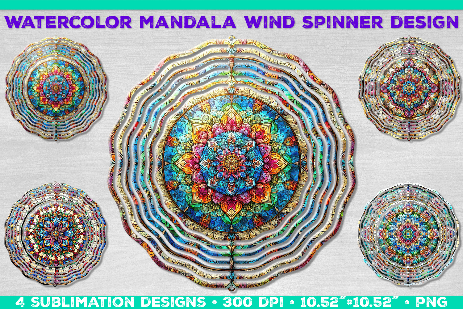Watercolor Whimsical Mandala Wind Spinner Sublimation Design product image 1