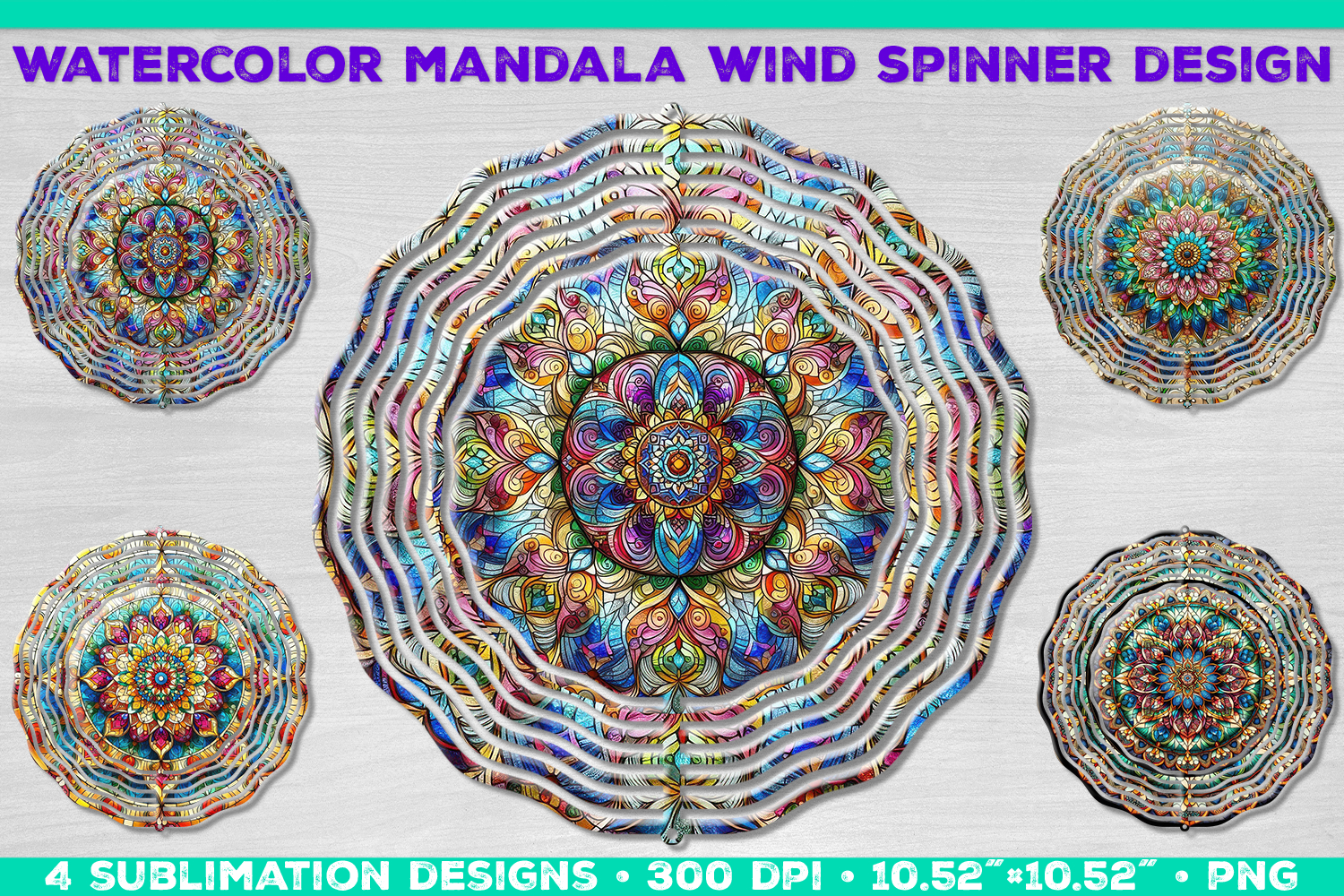 Watercolor Whimsical Mandala Wind Spinner Sublimation Design product image 1
