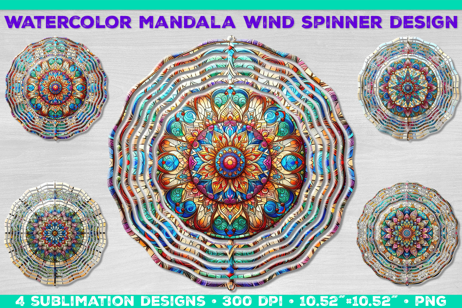 Watercolor Whimsical Mandala Wind Spinner Sublimation Design product image 1