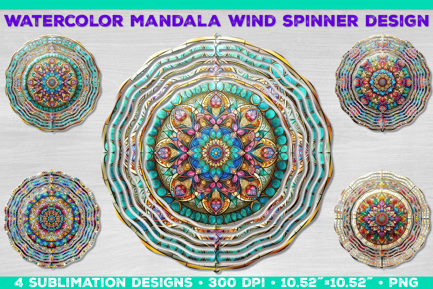 Watercolor Whimsical Mandala Wind Spinner Sublimation Design product image 1