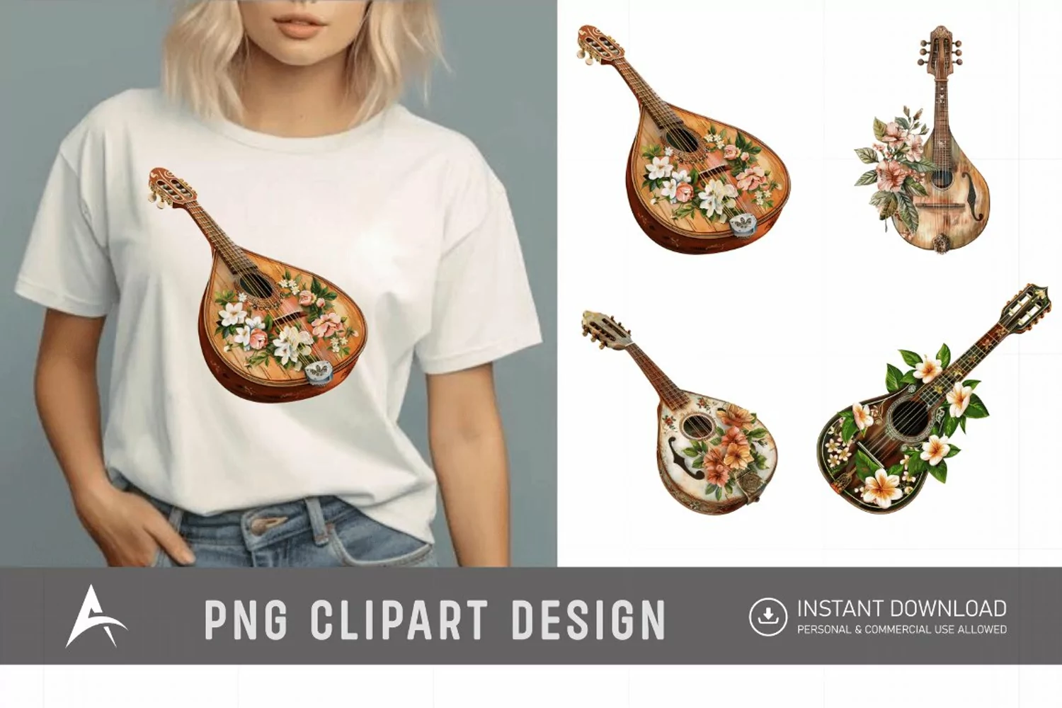 Watercolor Mandolin Clipart product image 1