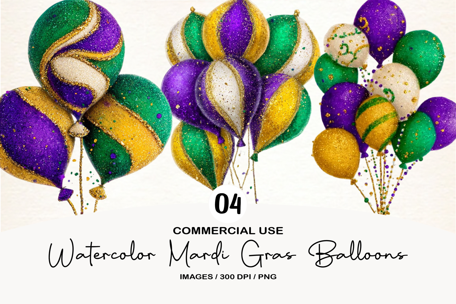 Watercolor Mardi Gras Balloons Clipart product image 1