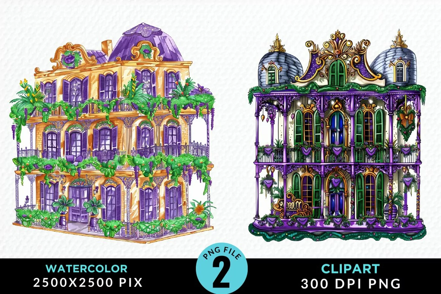 Watercolor Mardi Gras Graphic Clipart product image 1