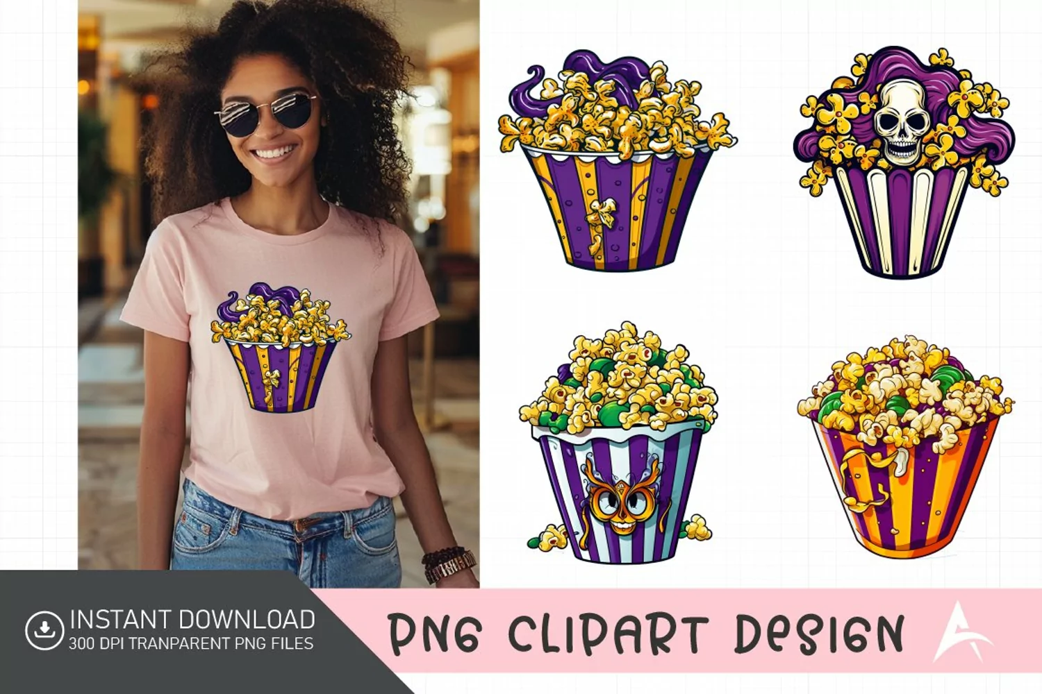 Watercolor Mardi Gras Popcorn Clipart product image 1