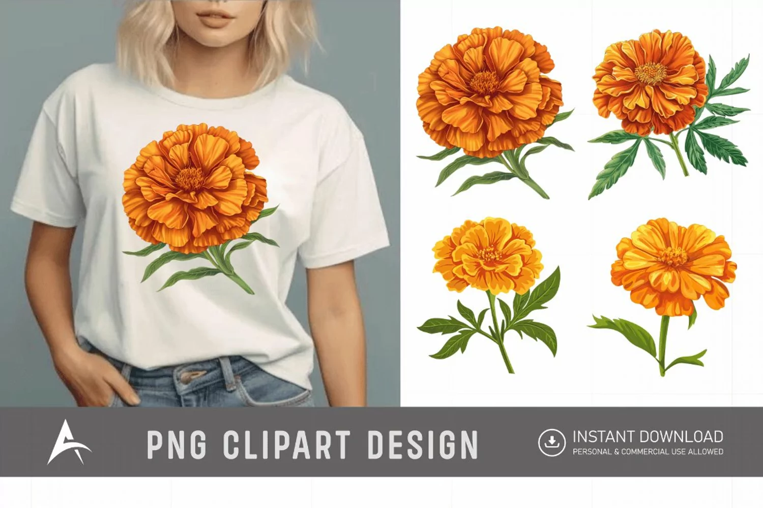 Watercolor Marigold Flower Clipart product image 1