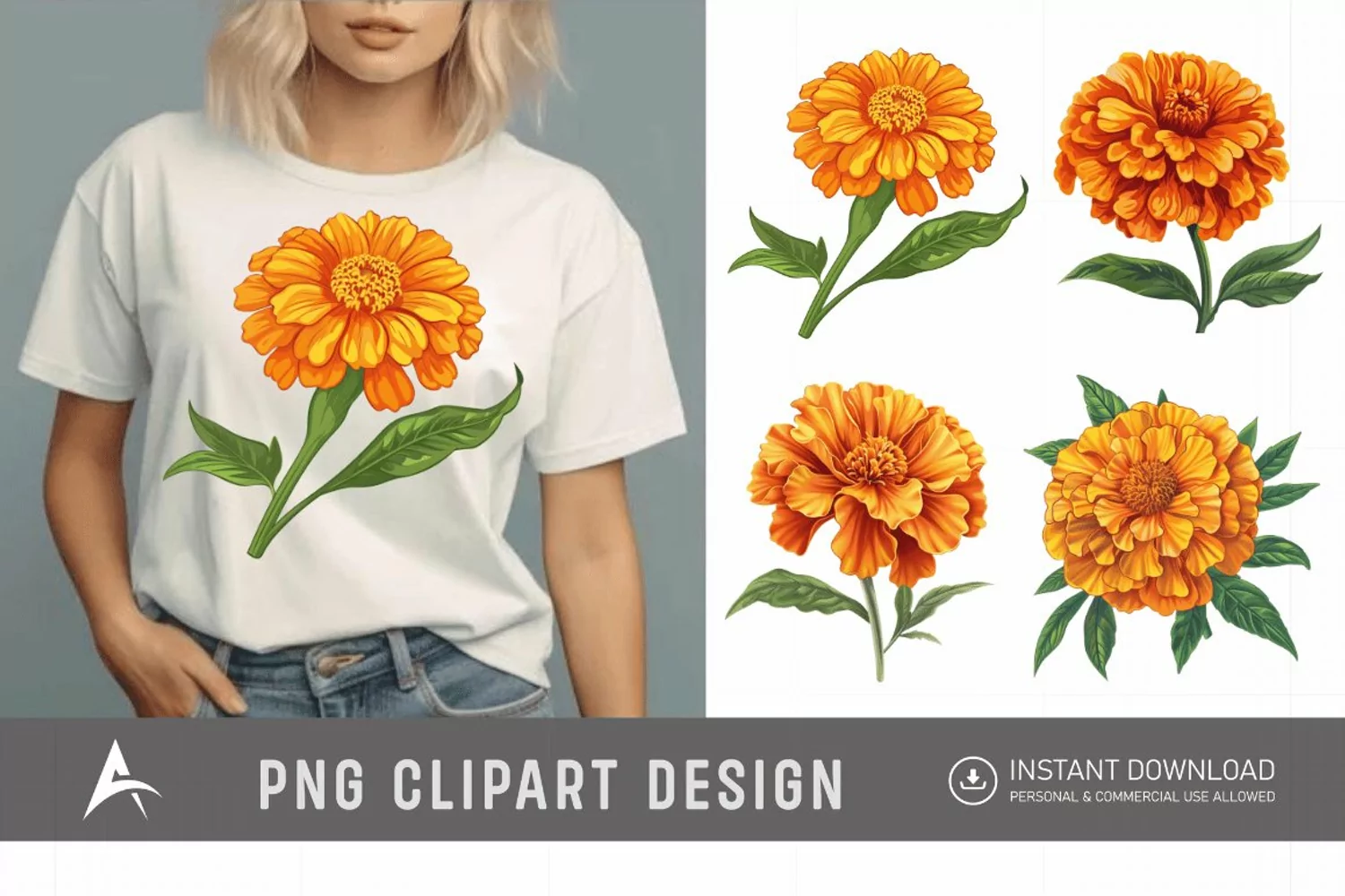 Watercolor Marigold Flower Clipart product image 1