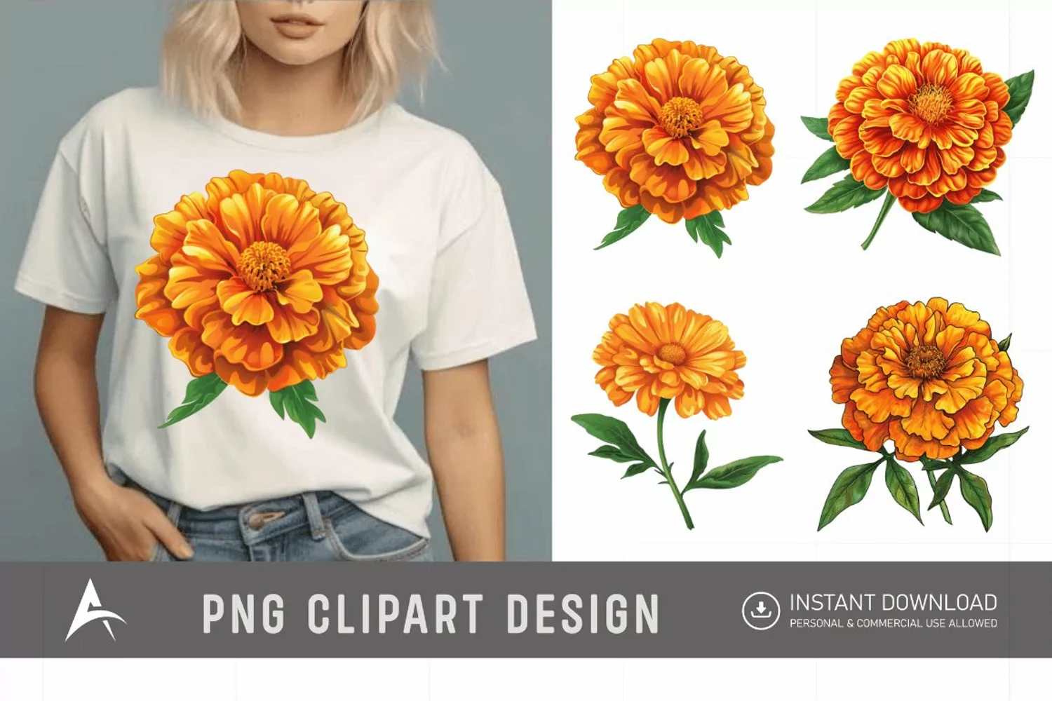 Watercolor Marigold Flower Clipart product image 1