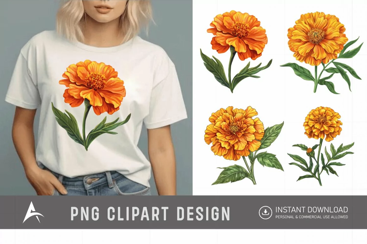 Watercolor Marigold Flower Clipart product image 1