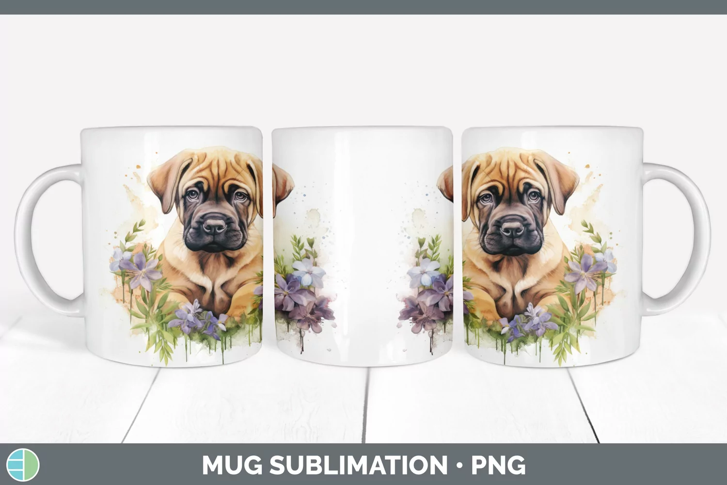 GorgeousWild Flowers Mastiffs Mug Wrap design.