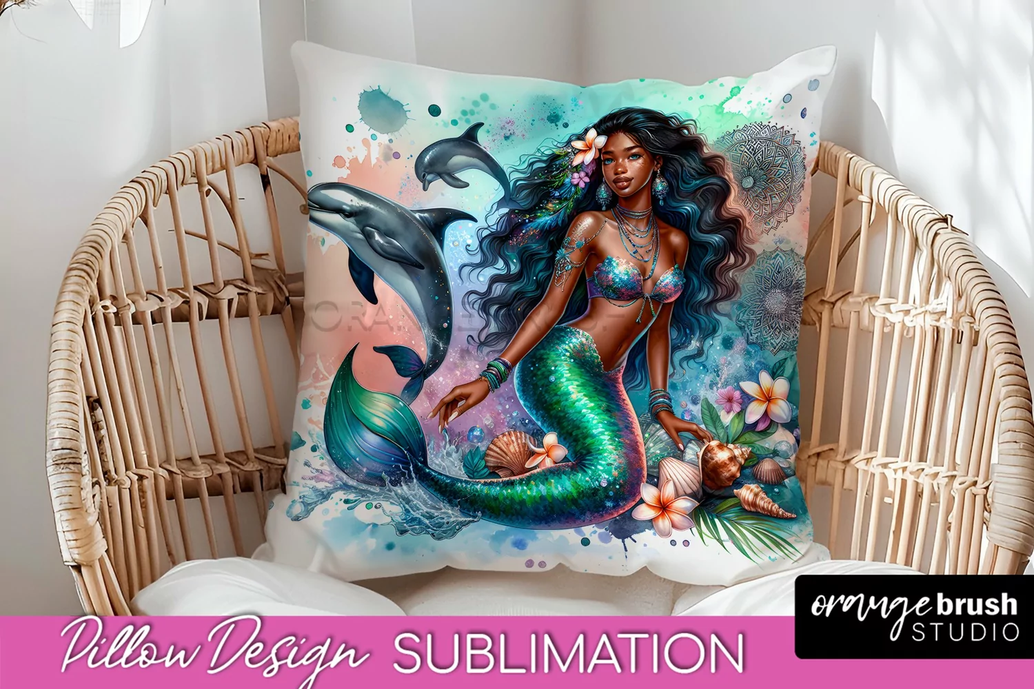 Watercolor Mermaid Pillow Cover - Summer Pillow Sublimation product image 1