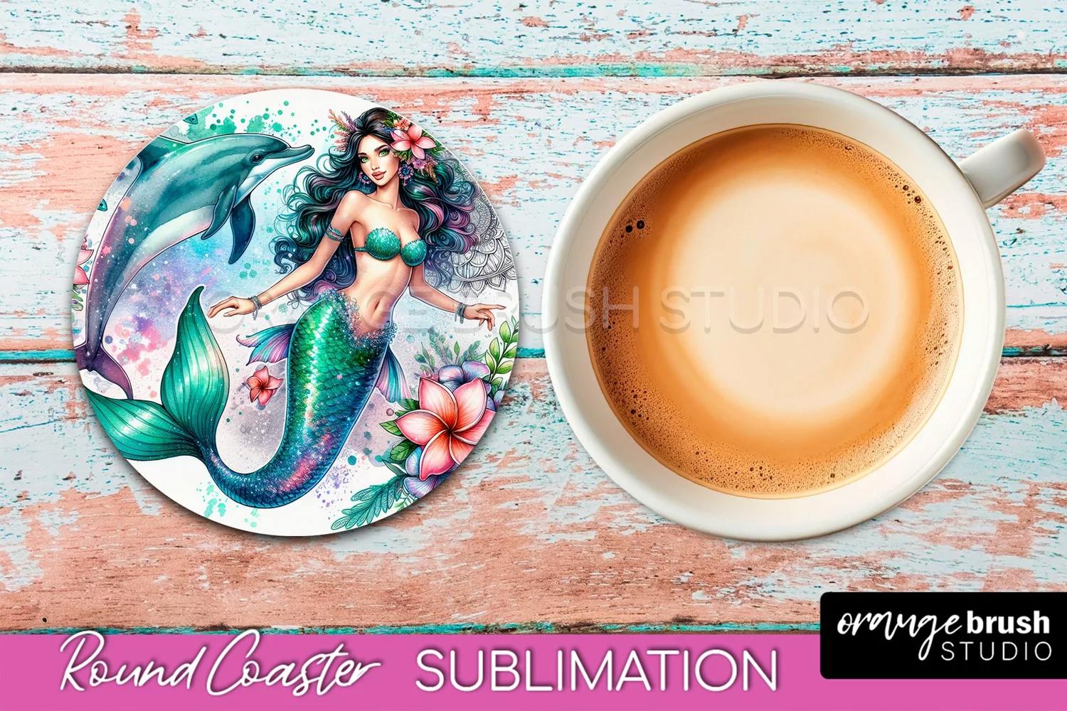 Watercolor Mermaid Coaster Sublimation, Round Car Coaster product image 1
