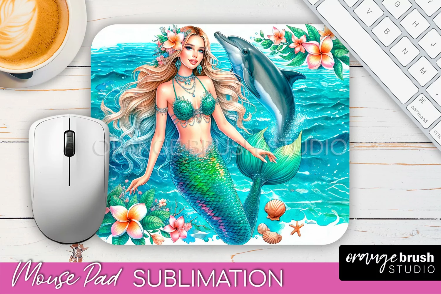 Mermaid Mouse Pad - Watercolor Mermaid Sublimation Mousepad product image 1