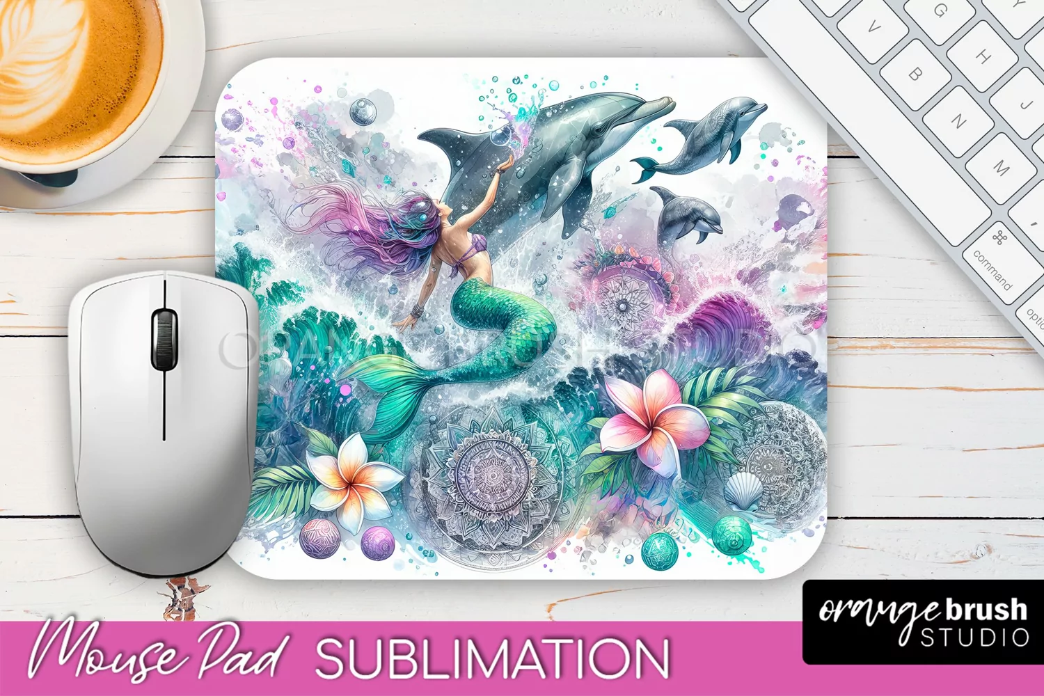 Mermaid Mouse Pad - Watercolor Mermaid Sublimation Mousepad product image 1