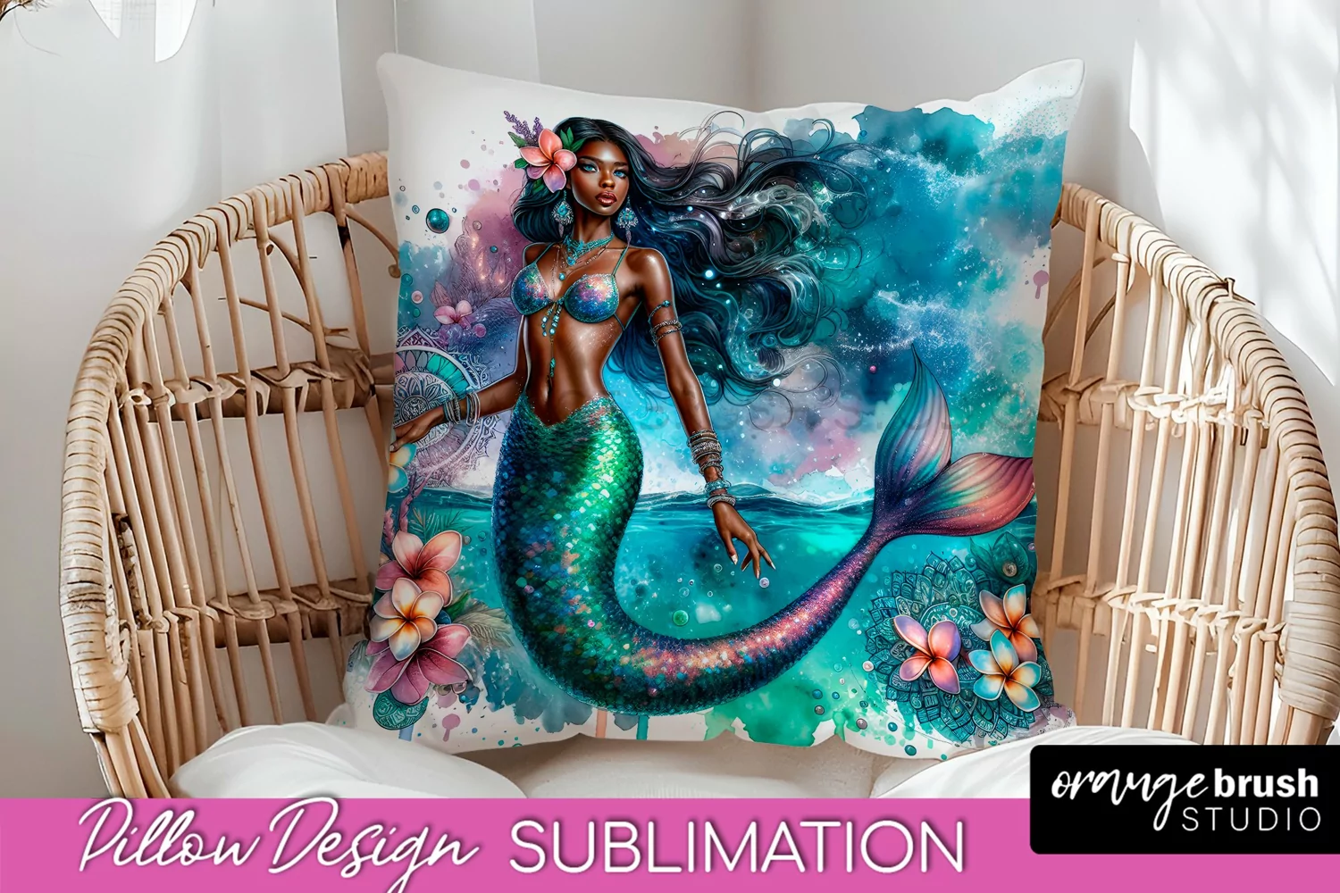 Watercolor Mermaid Pillow Cover - Summer Pillow Sublimation product image 1