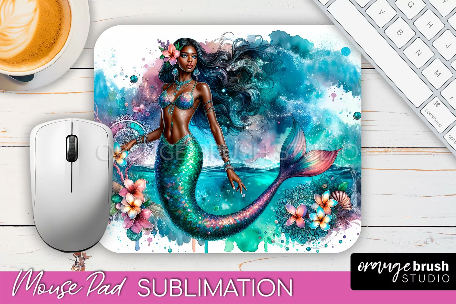 Mermaid Mouse Pad - Watercolor Mermaid Sublimation Mousepad product image 1