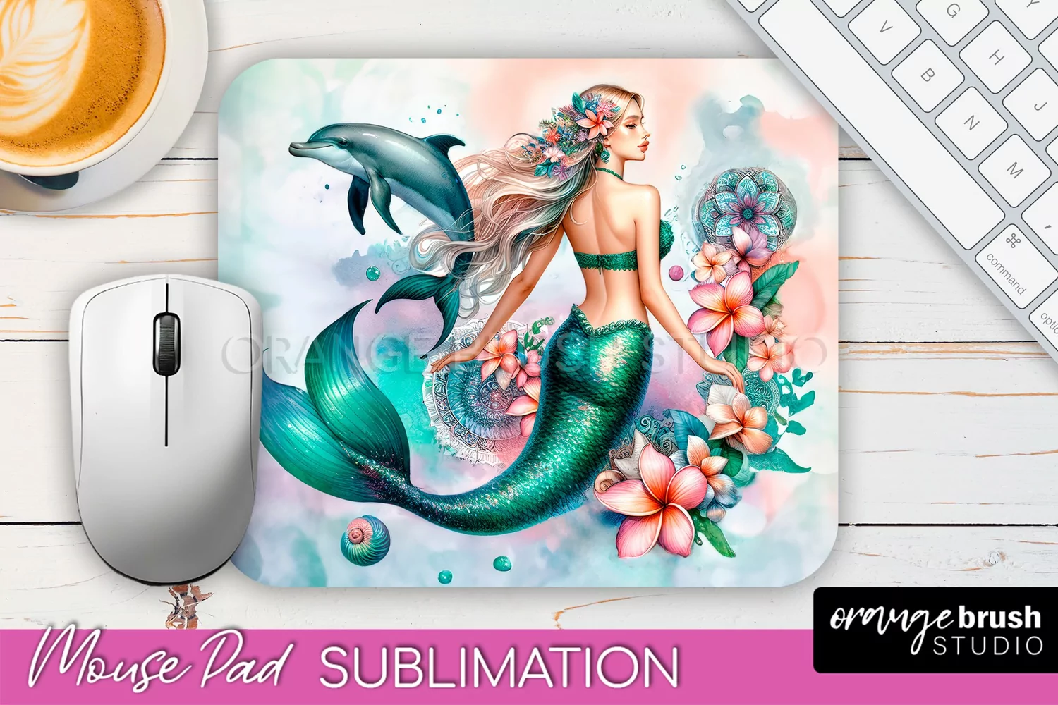 Mermaid Mouse Pad - Watercolor Mermaid Sublimation Mousepad product image 1