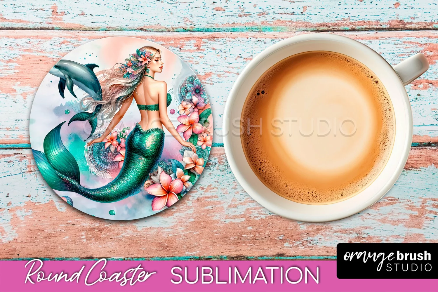 Watercolor Mermaid Coaster Sublimation, Round Car Coaster product image 1