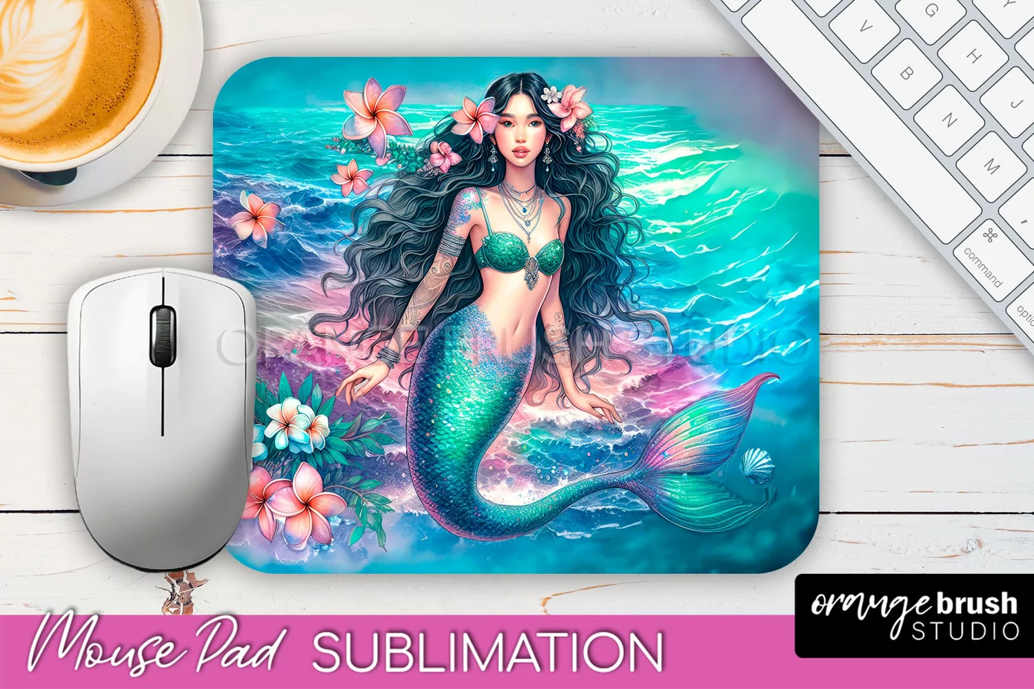 Mermaid Mouse Pad - Watercolor Mermaid Sublimation Mousepad product image 1