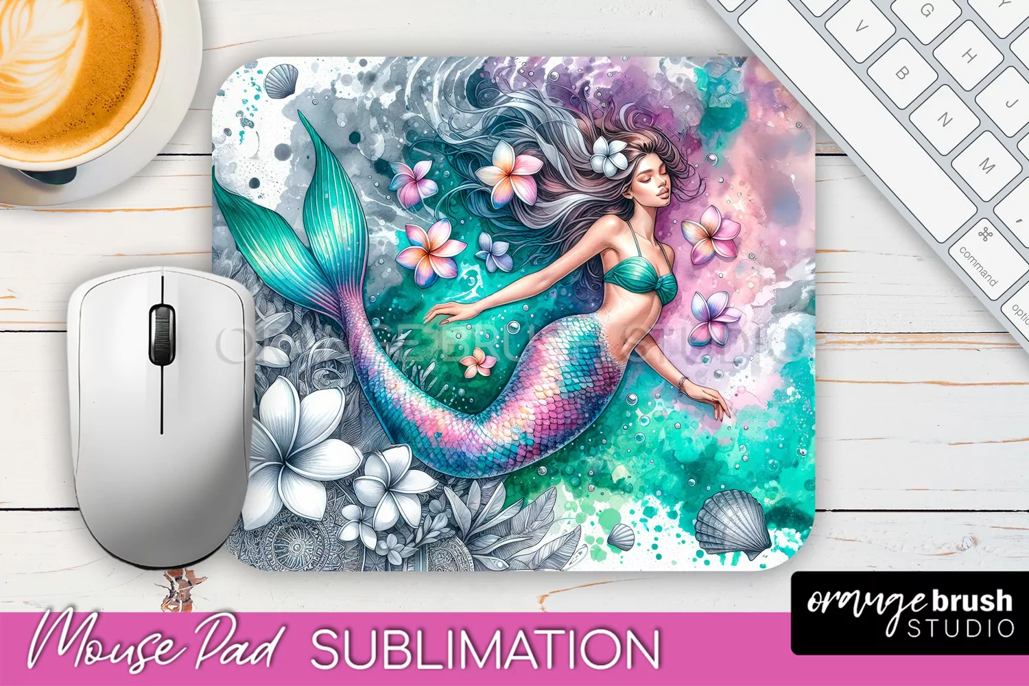 Mermaid Mouse Pad - Watercolor Mermaid Sublimation Mousepad product image 1