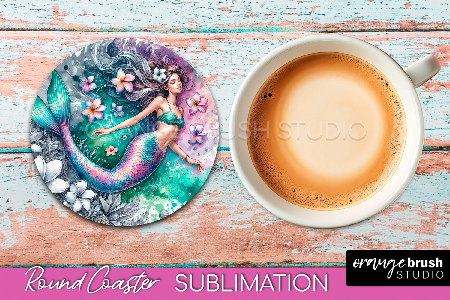 Watercolor Mermaid Coaster Sublimation, Round Car Coaster product image 1