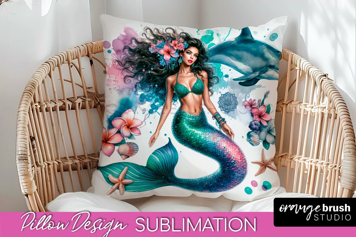 Watercolor Mermaid Pillow Cover - Summer Pillow Sublimation product image 1