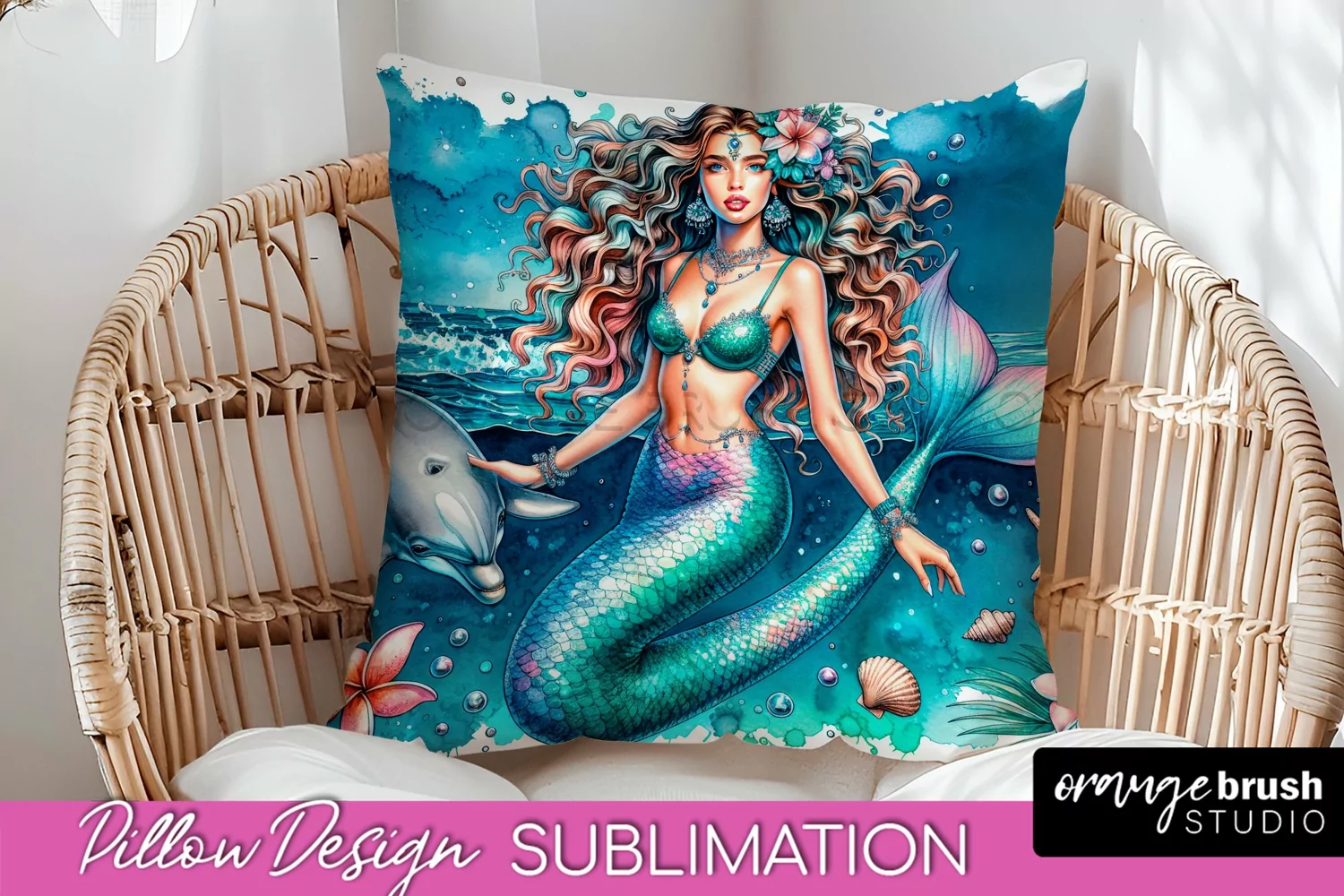 Watercolor Mermaid Pillow Cover - Summer Pillow Sublimation product image 1