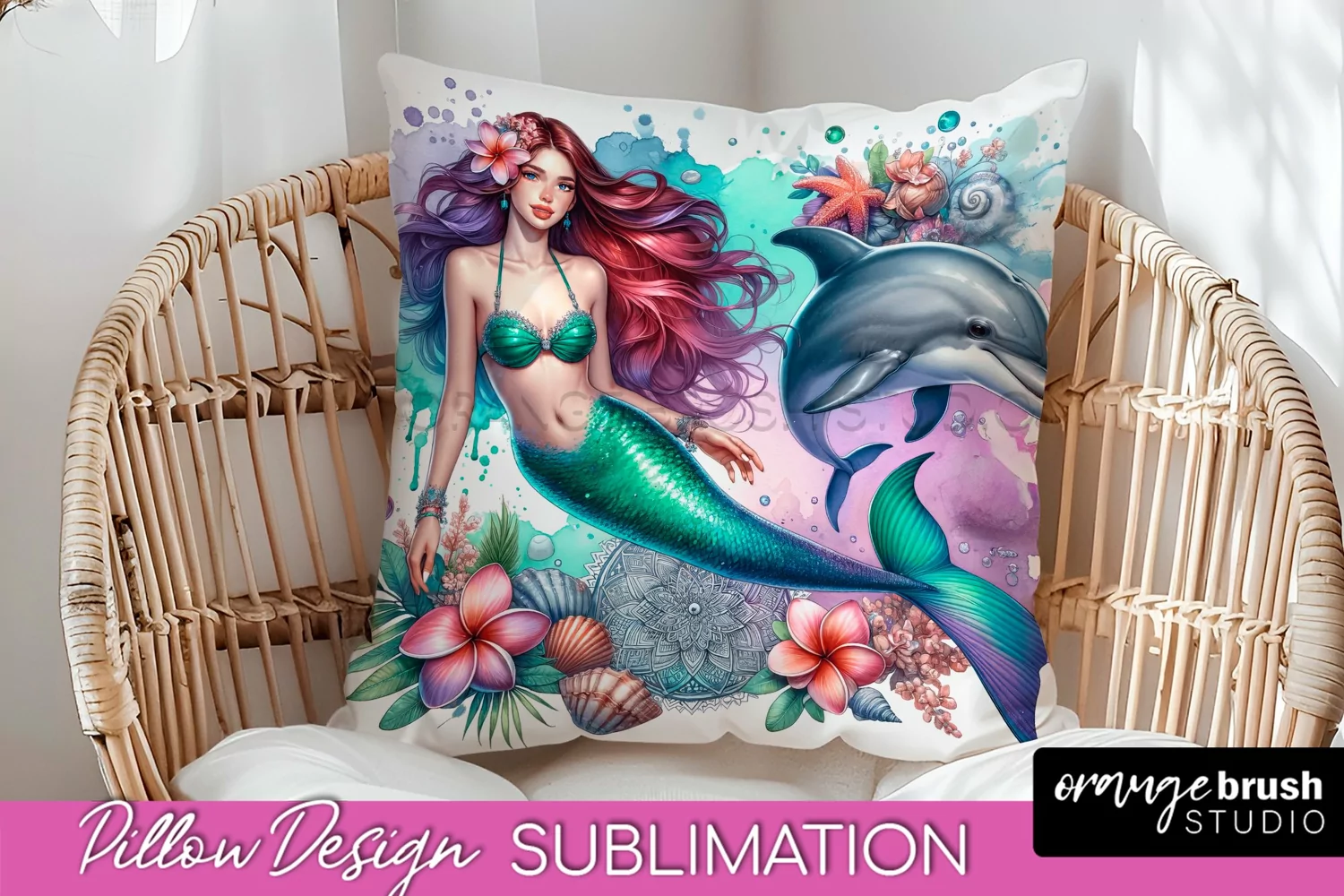 Watercolor Mermaid Pillow Cover - Summer Pillow Sublimation product image 1