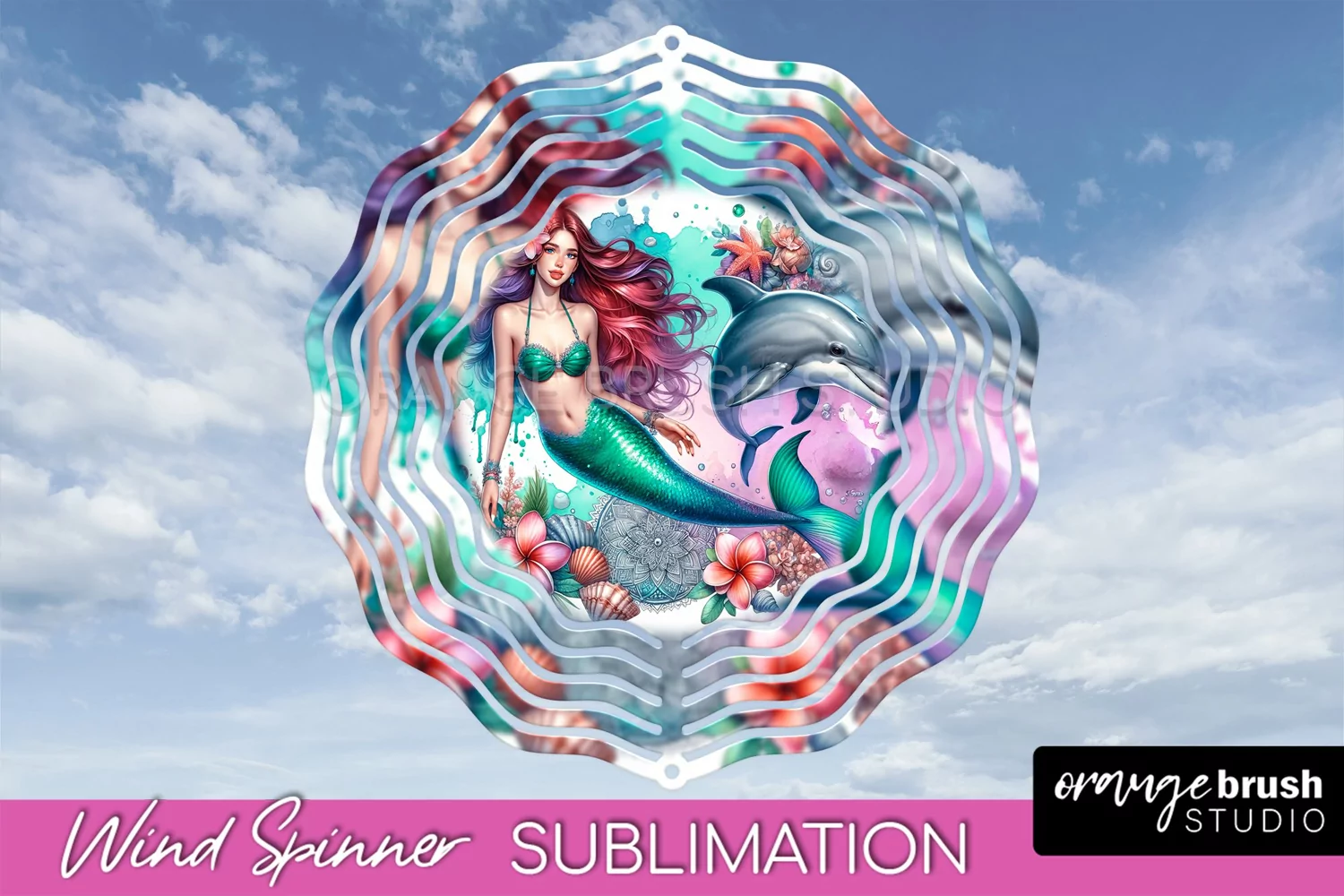 Watercolor Mermaid Wind Spinner - Summer Spinner Sublimation product image 1