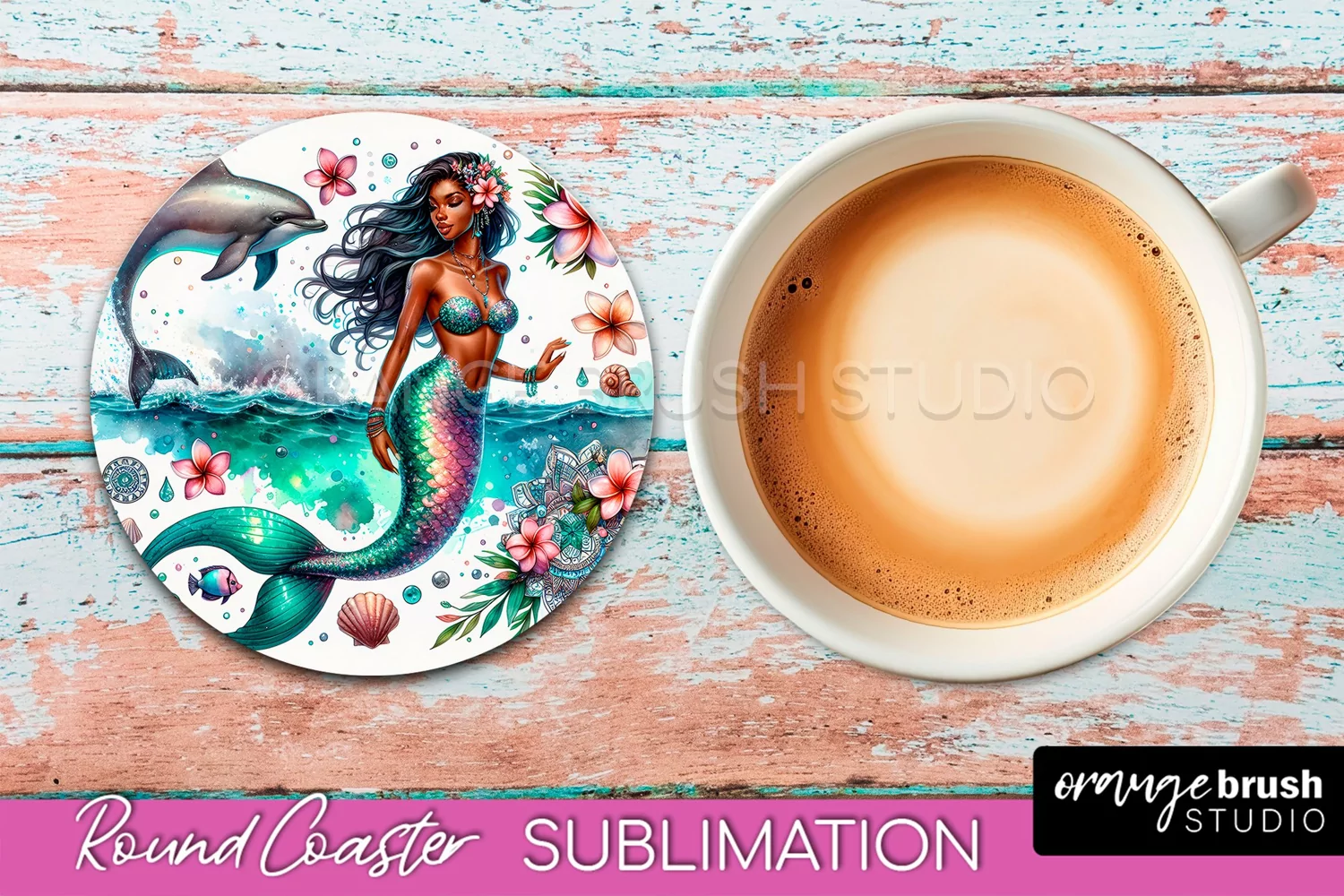 Watercolor Mermaid Coaster Sublimation, Round Car Coaster product image 1