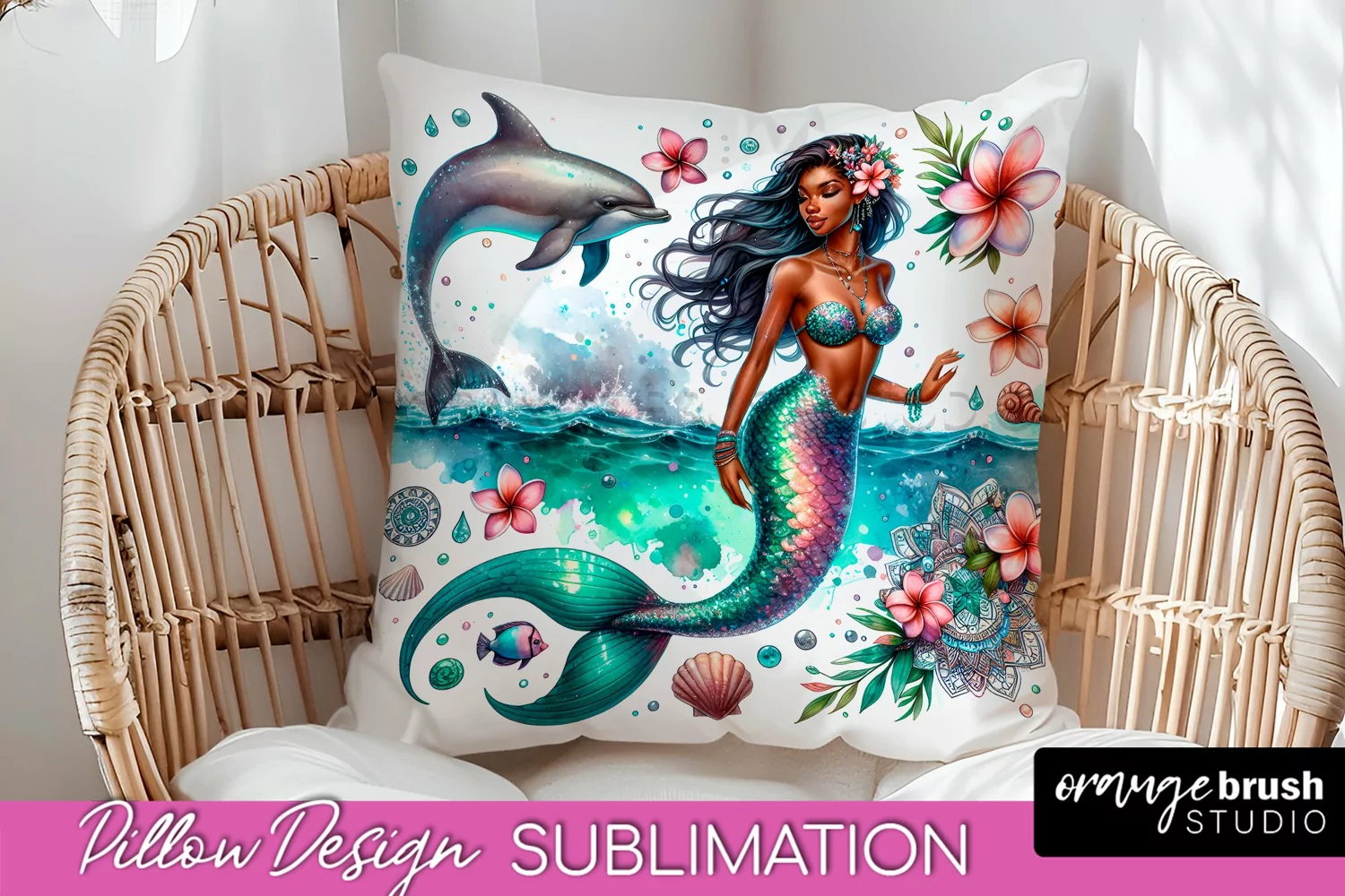 Watercolor Mermaid Pillow Cover - Summer Pillow Sublimation product image 1