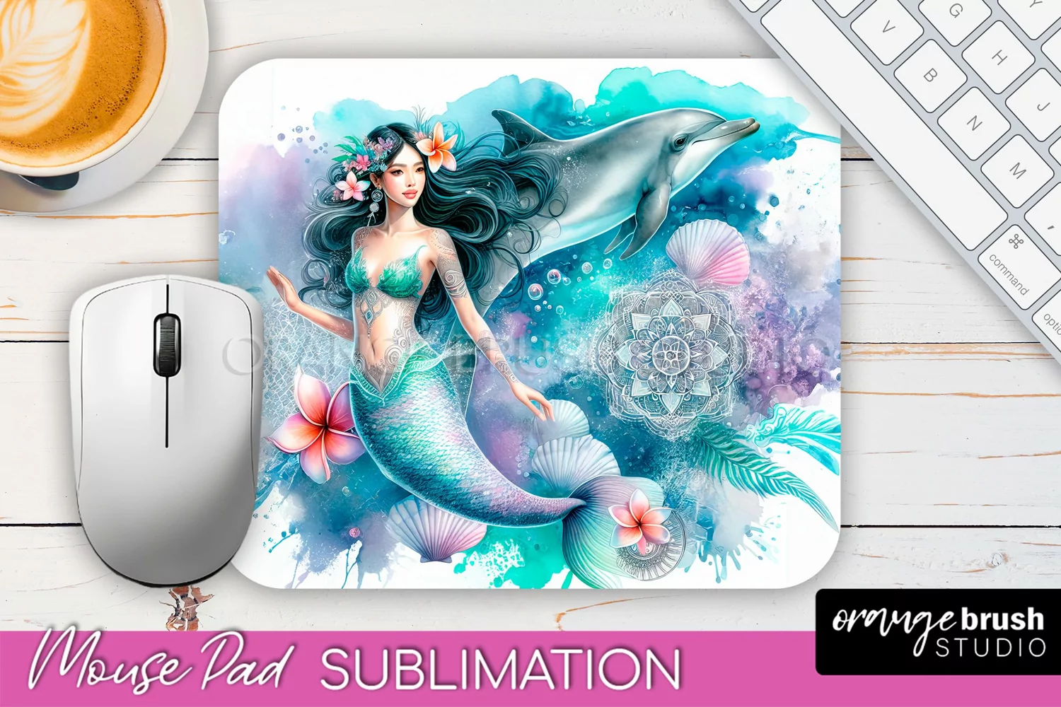 Mermaid Mouse Pad - Watercolor Mermaid Sublimation Mousepad product image 1