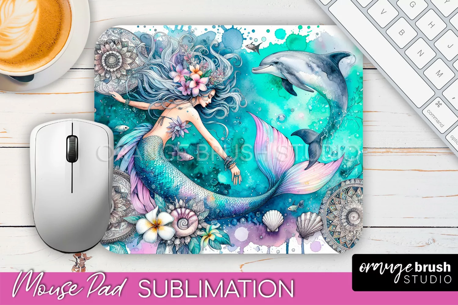 Mermaid Mouse Pad - Watercolor Mermaid Sublimation Mousepad product image 1