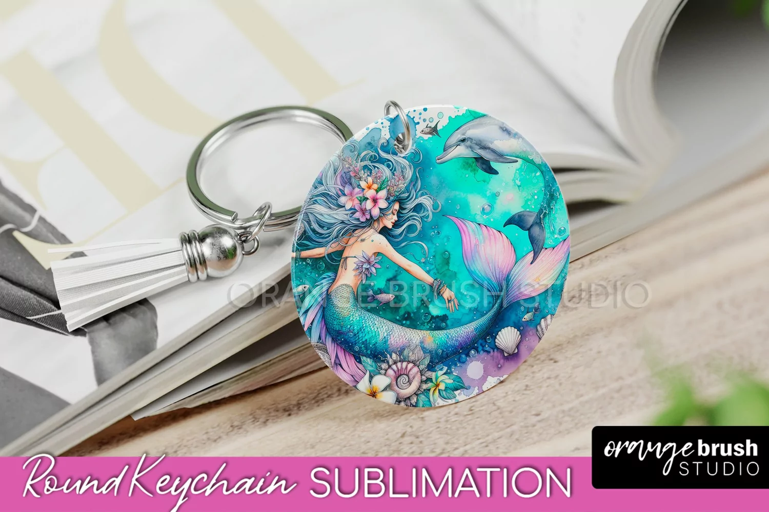 Mermaid Keychain - Summer Watercolor Keychain Sublimation product image 1