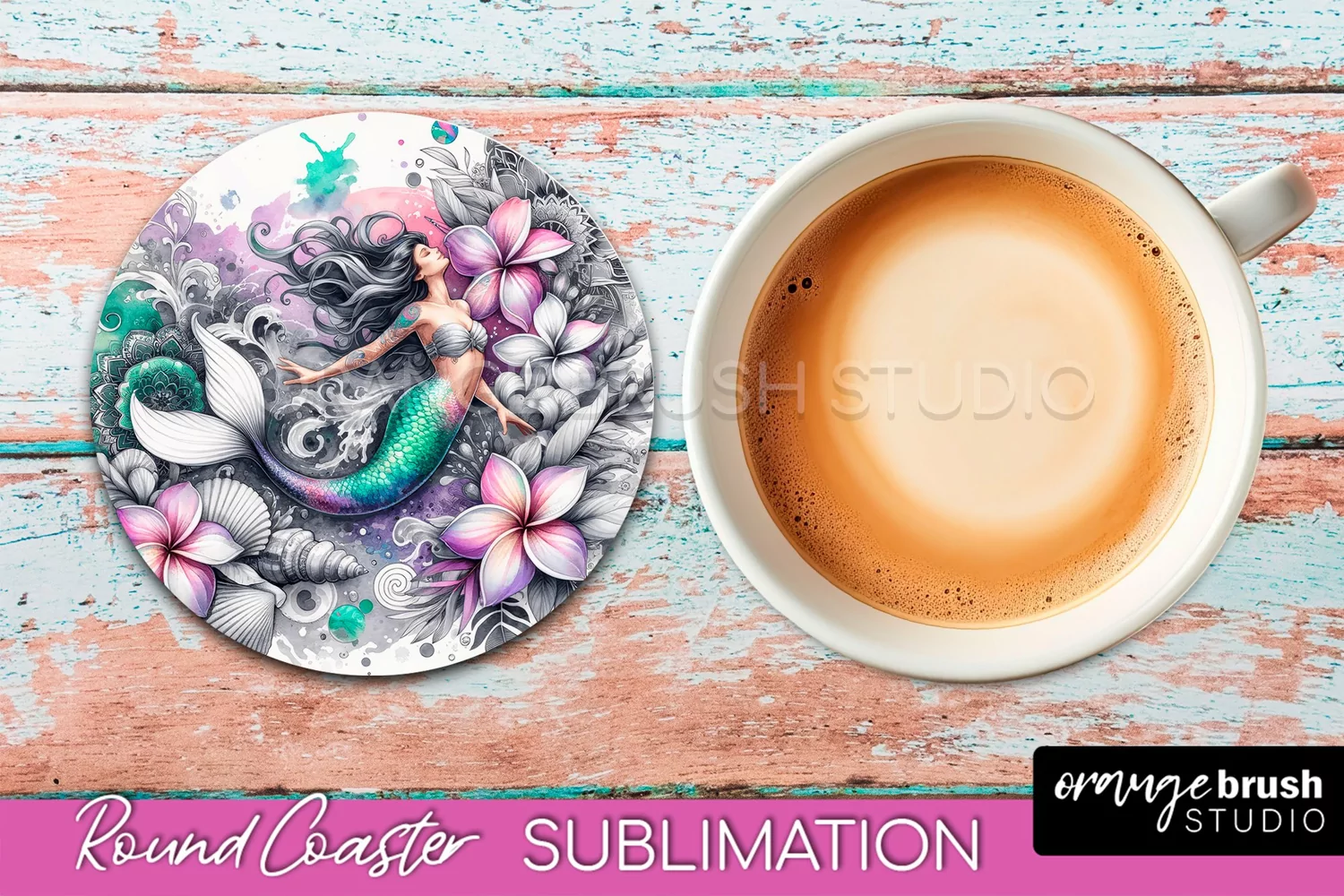 Watercolor Mermaid Coaster Sublimation, Round Car Coaster product image 1