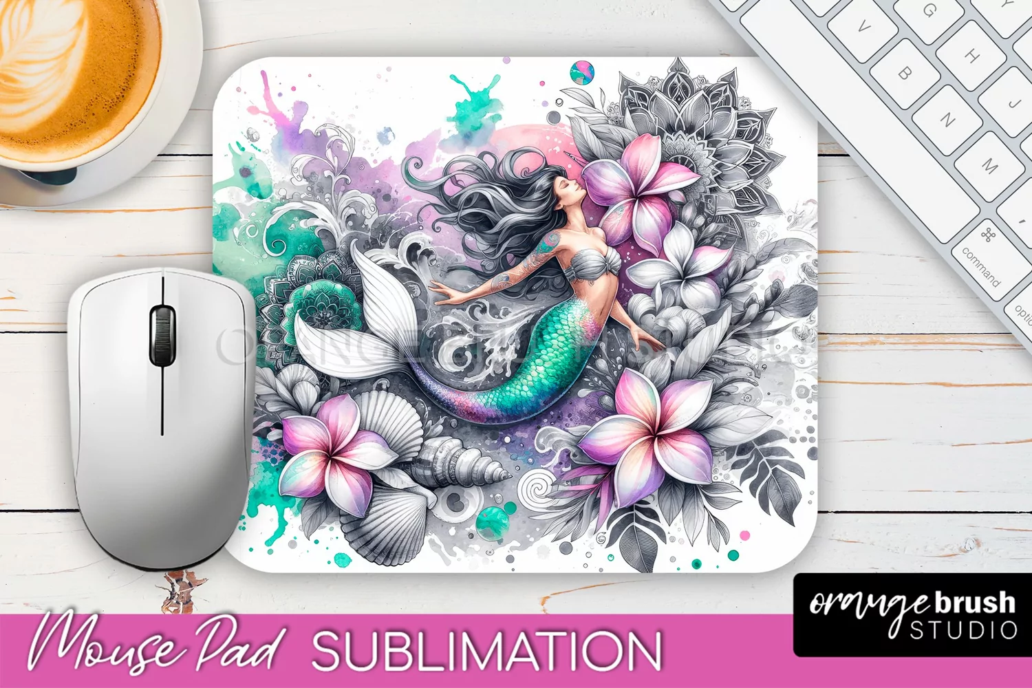 Mermaid Mouse Pad - Watercolor Mermaid Sublimation Mousepad product image 1