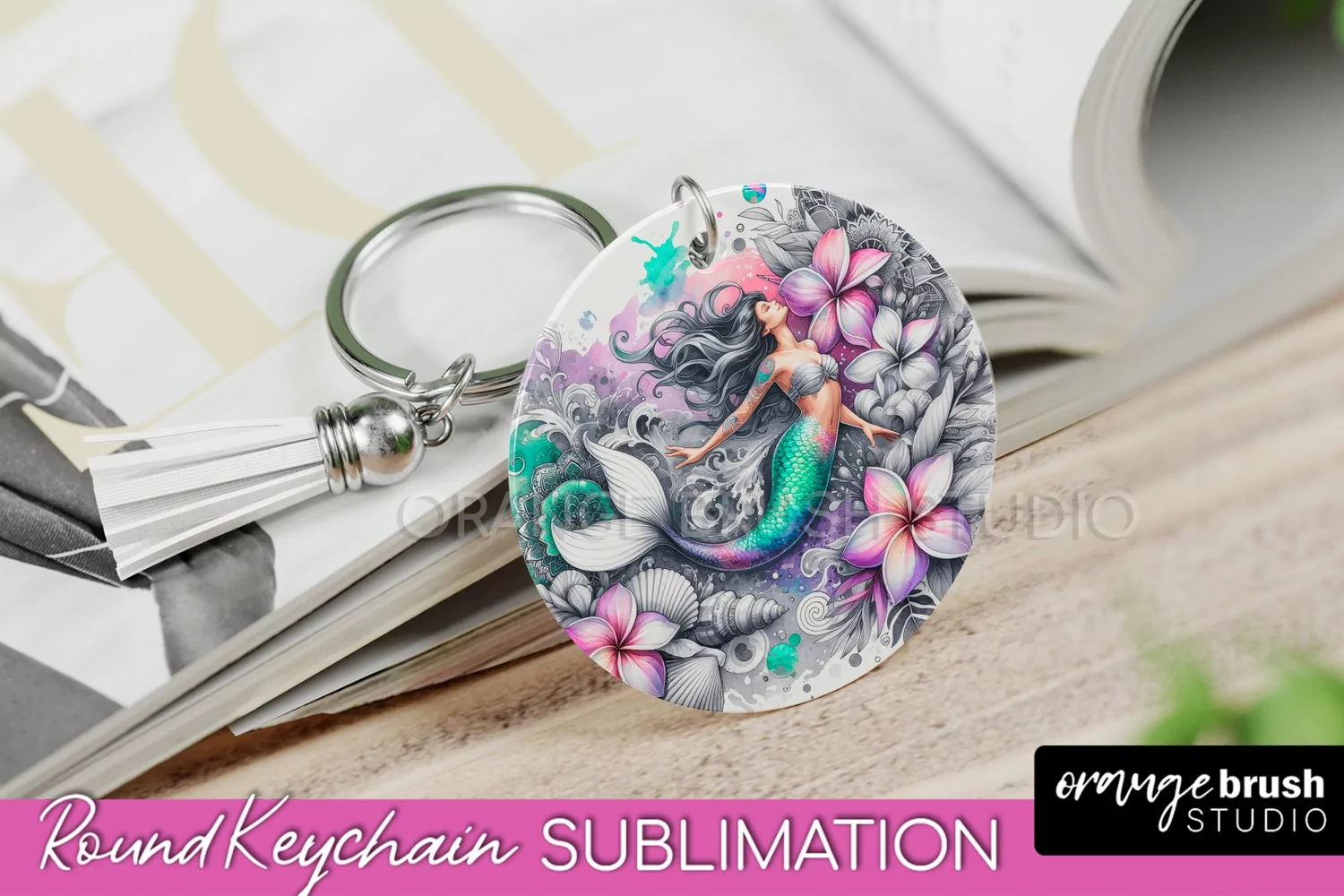 Mermaid Keychain - Summer Watercolor Keychain Sublimation product image 1