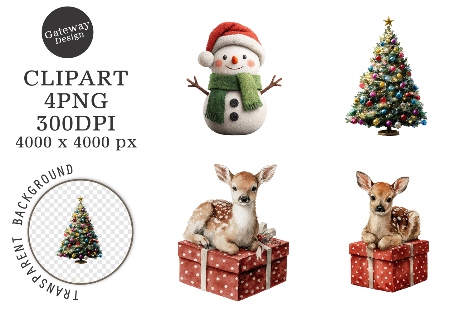 Watercolor Merry Christmas Clipart product image 1
