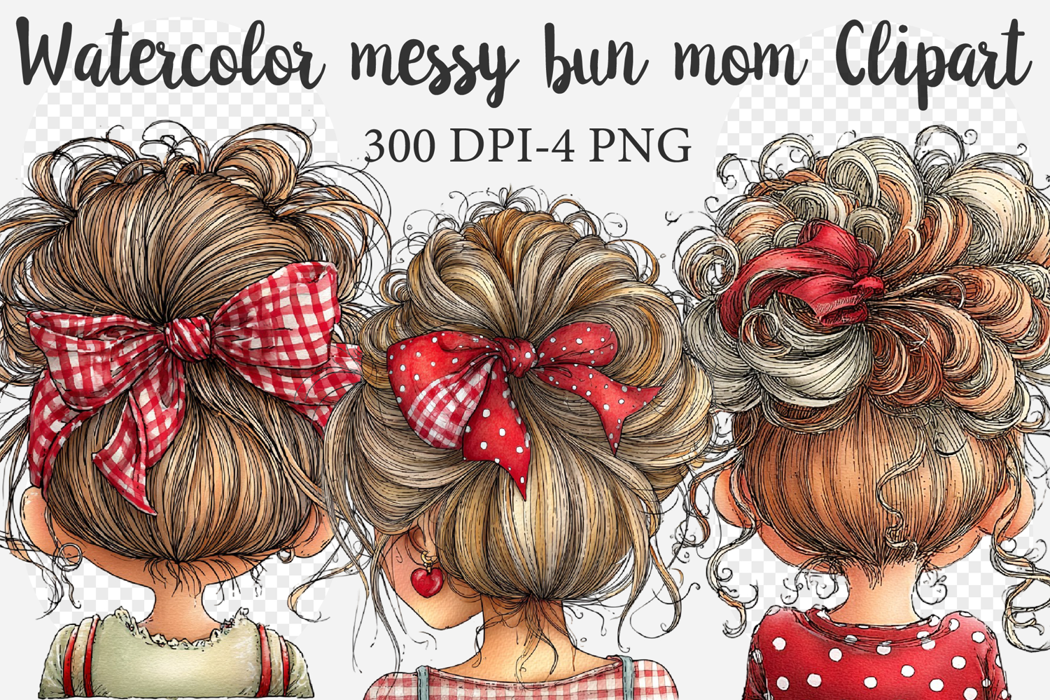 Watercolor messy bun mom Clipart product image 1
