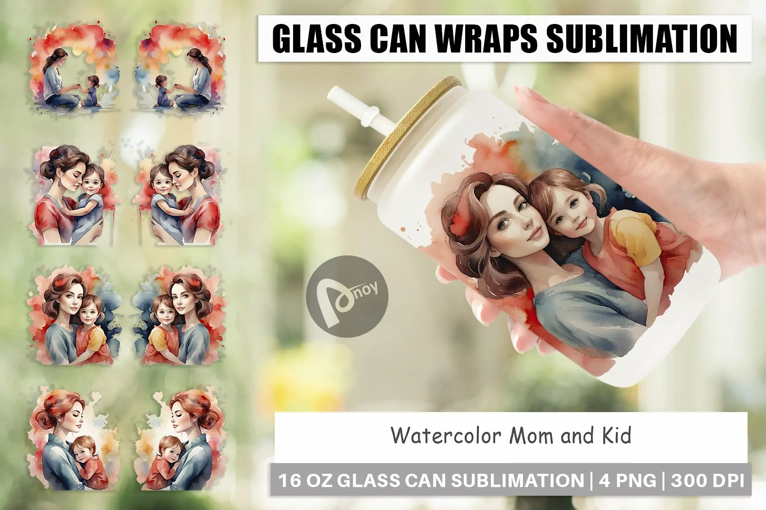 Glass Can Wraps Watercolor Mom and Kid product image 1
