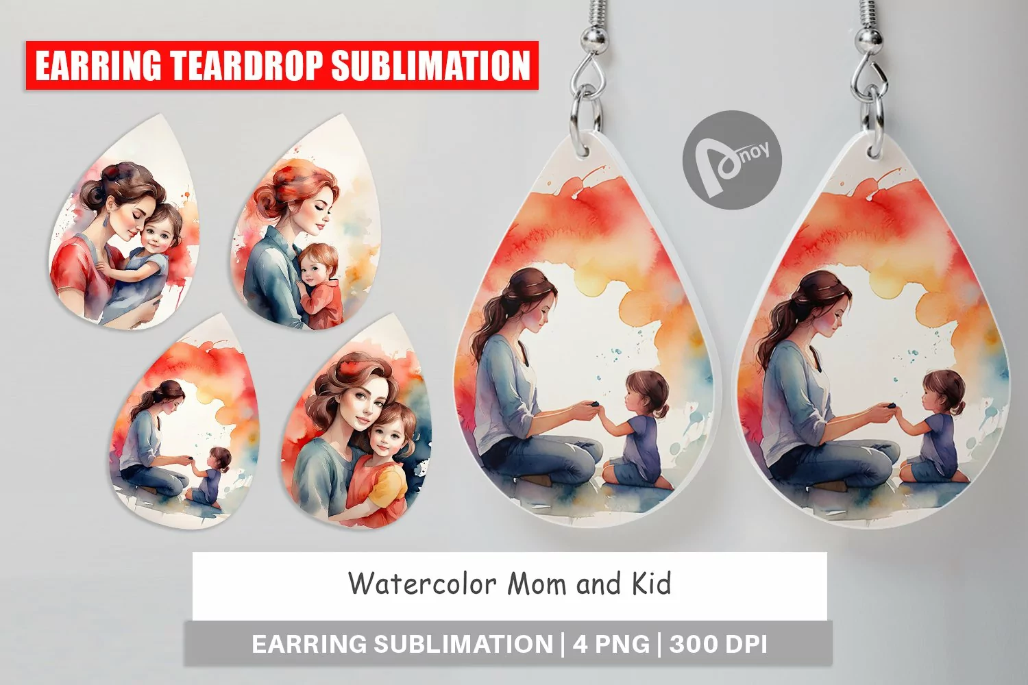 Earring Teardrop Watercolor Mom and Kid product image 1
