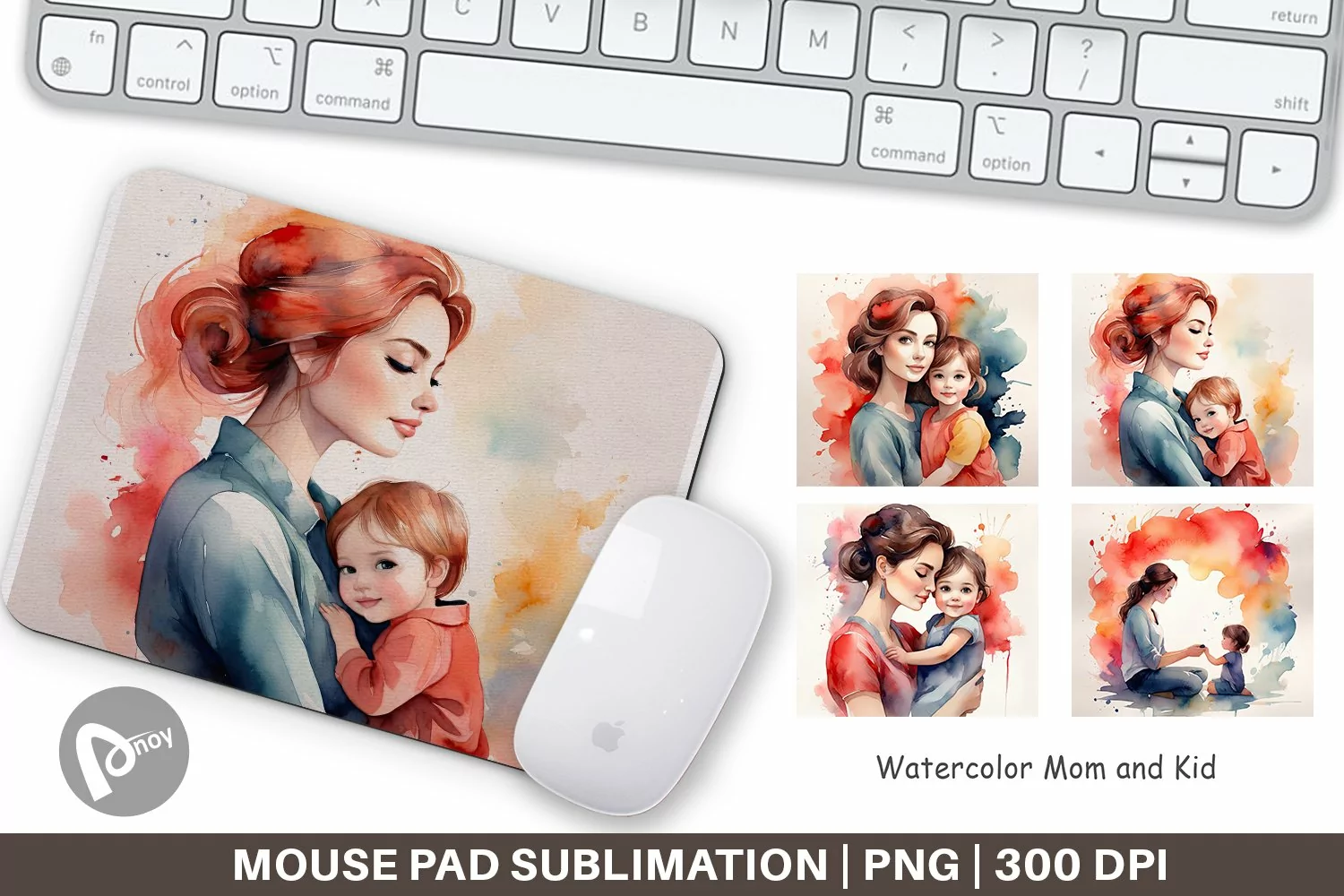 Mouse Pad Watercolor Mom and Kid product image 1