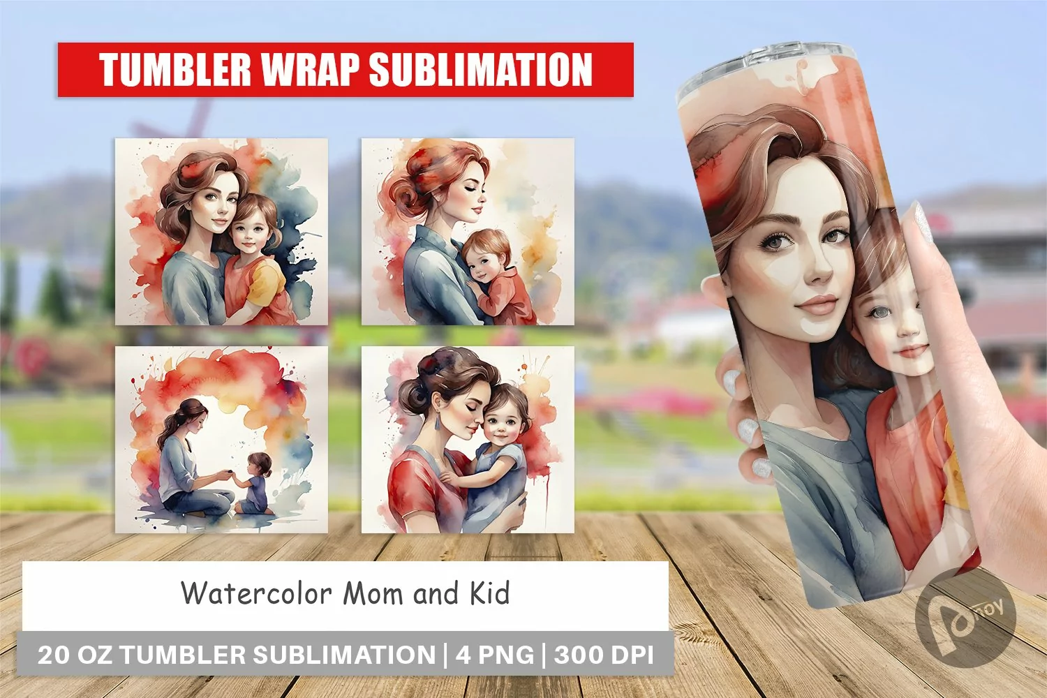 Tumbler Wrap Watercolor Mom and Kid product image 1