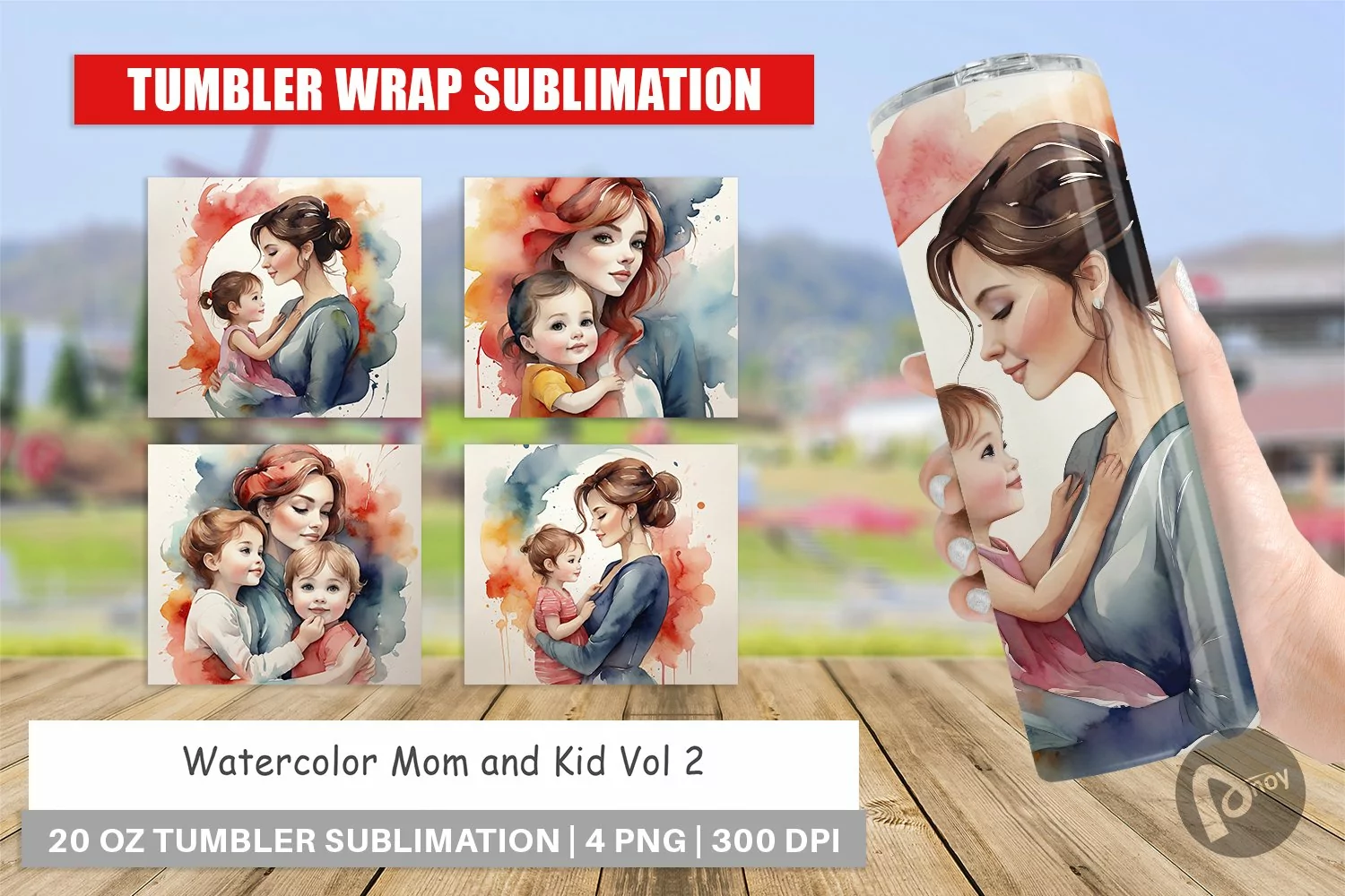 Tumbler Wrap Watercolor Mom and Kid product image 1