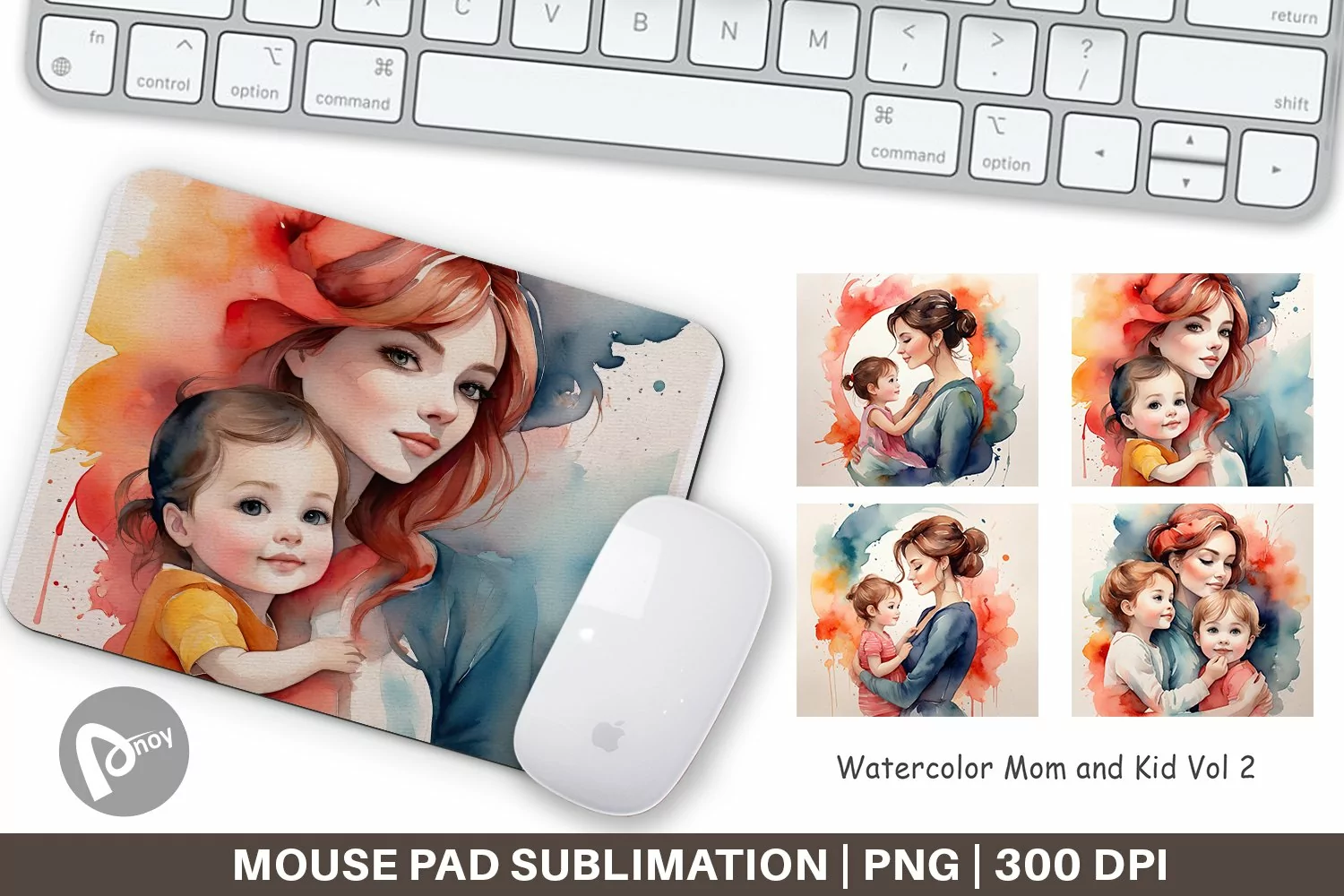 Mouse Pad Watercolor Mom and Kid product image 1