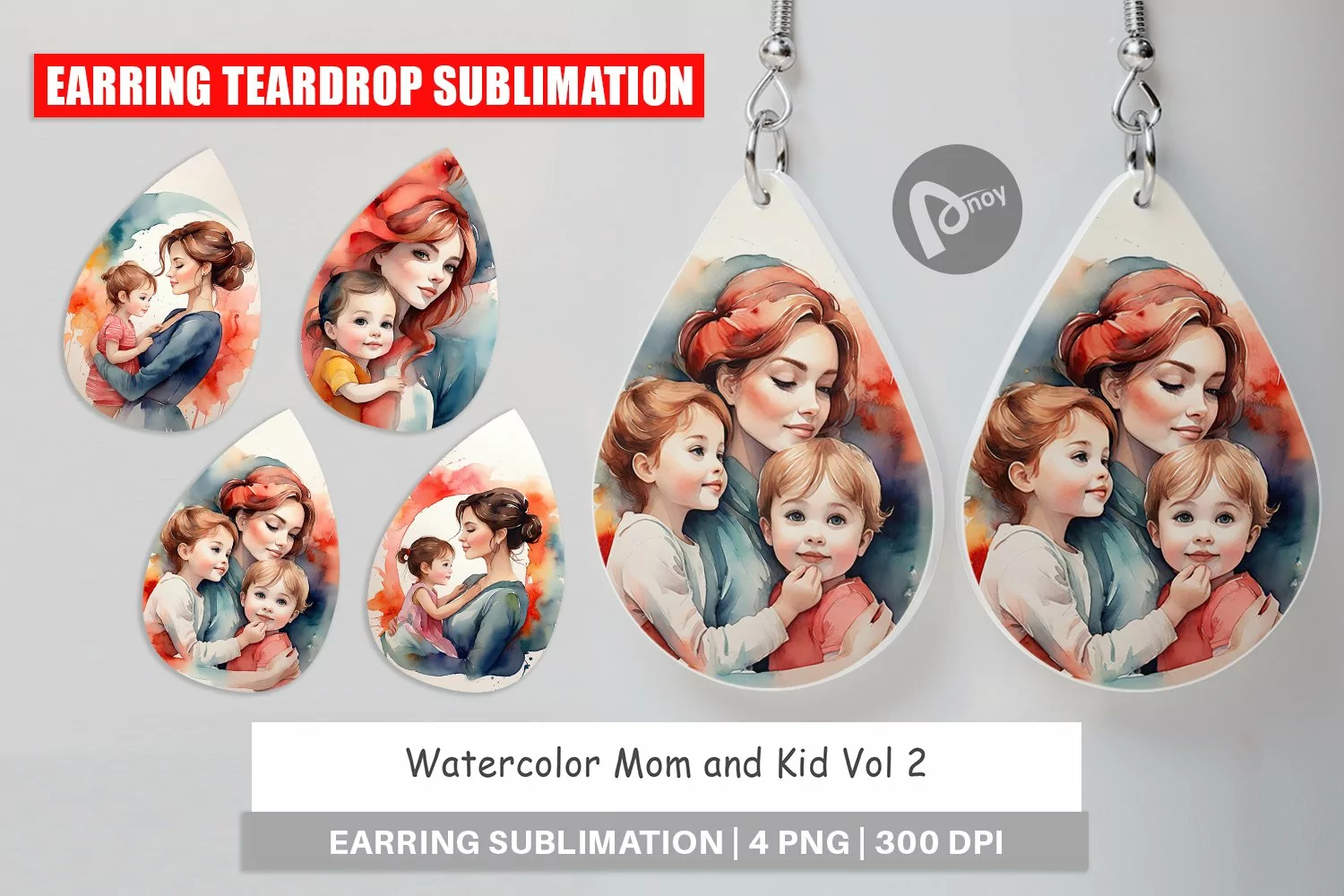 Earring Teardrop Watercolor Mom and Kid product image 1